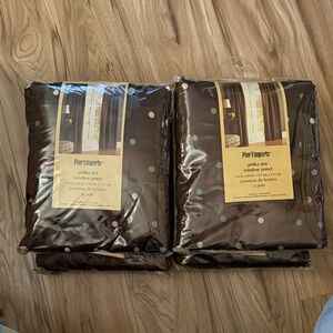 6 Pier 1 Brown Curtains w/ multi colored Polka Dot